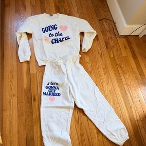 White Sweatshirt & Jogger Set - 'Going to the Chapel'